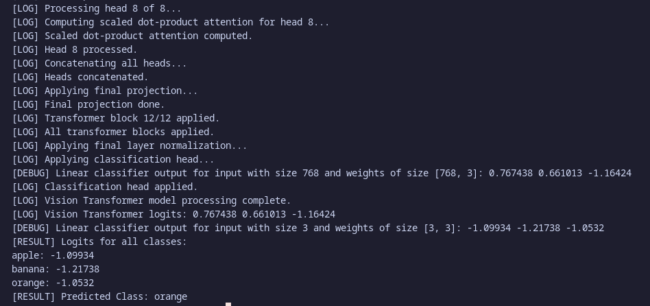 ViST demo output – classification result