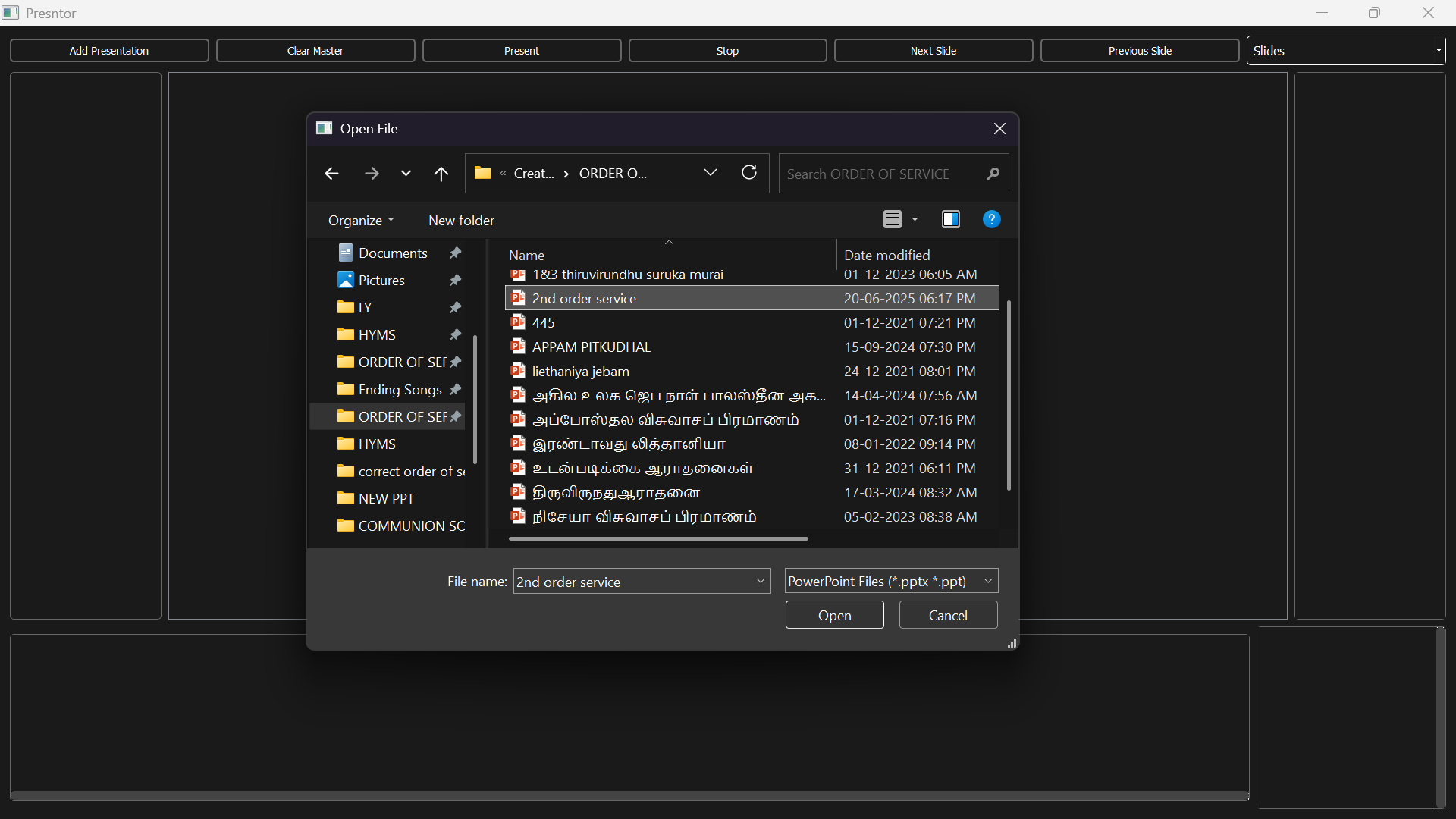 Add Presentation File Dialogue